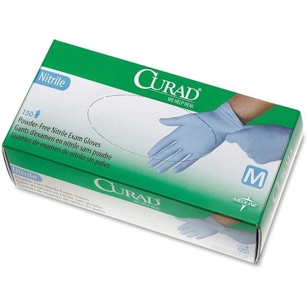 Medline Disposable Gloves, 4.1 mil Palm, Nitrile, Powder-Free, M, 150 PK, Light Blue MIICUR9315